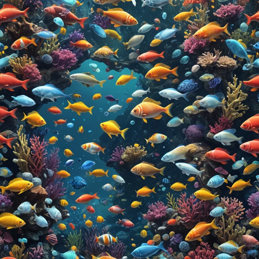 Colorful Sea Core Fishes in Blue Habitat