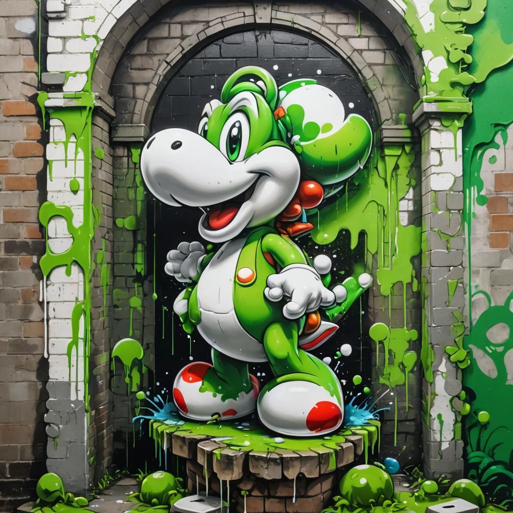 Yoshi in Super Mario World Mansion Graffiti Art
