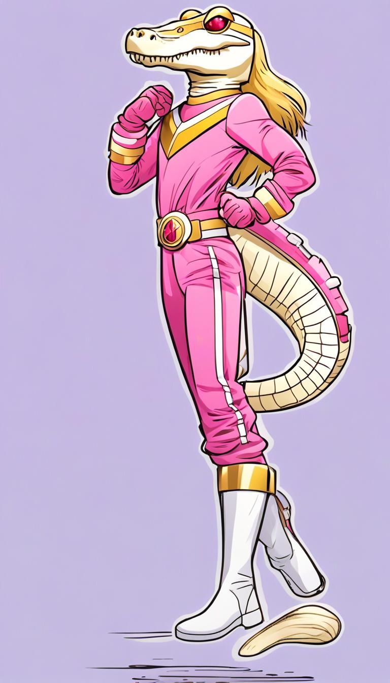 Anthro Crocodile Girl in Power Ranger Outfit