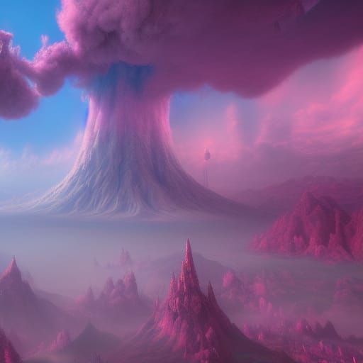 Cotton Candy Mountain Dreamscape in Detailed Matte Painting