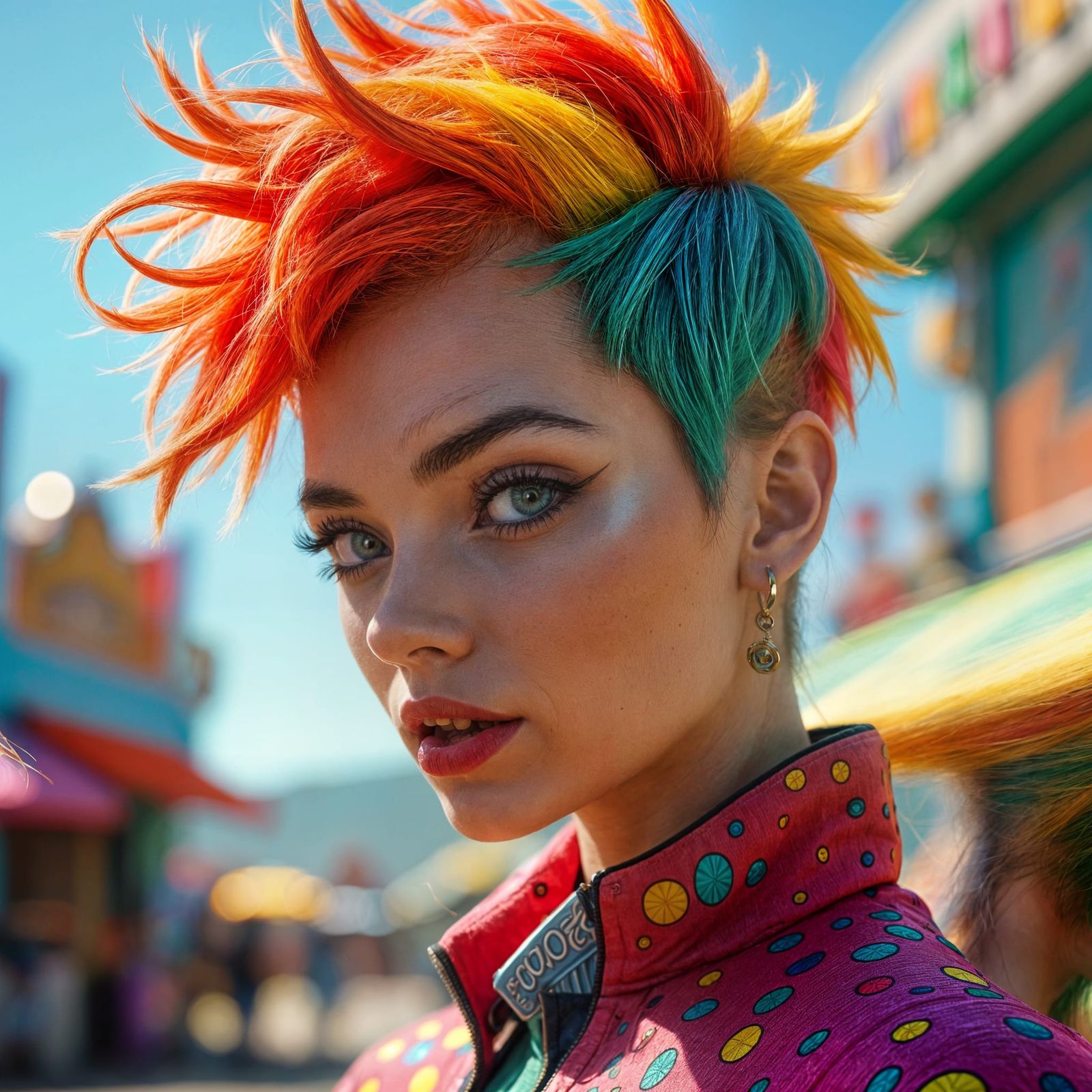 Rainbow Haired Woman at a County Fair