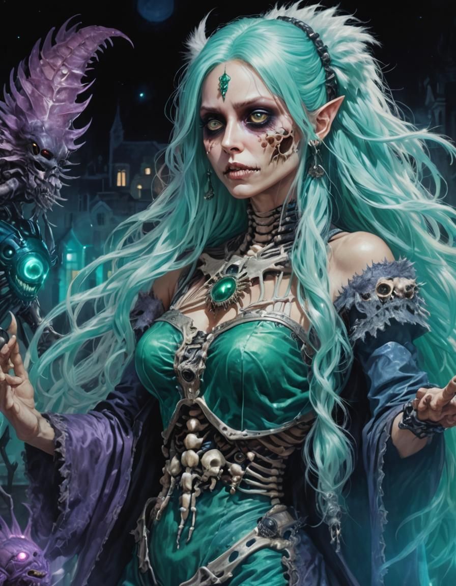 Eerie Skeleton Creature in Dark Victorian City