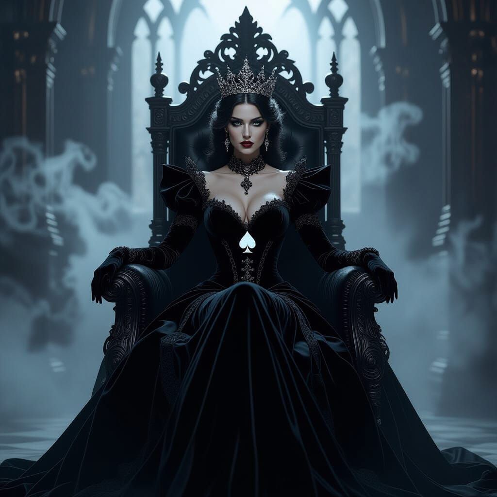 Gothic Queen of Spades on Dark Throne
