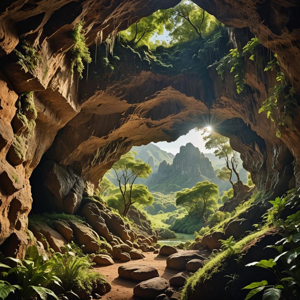 Cave View Opens to Lush Green Landscape