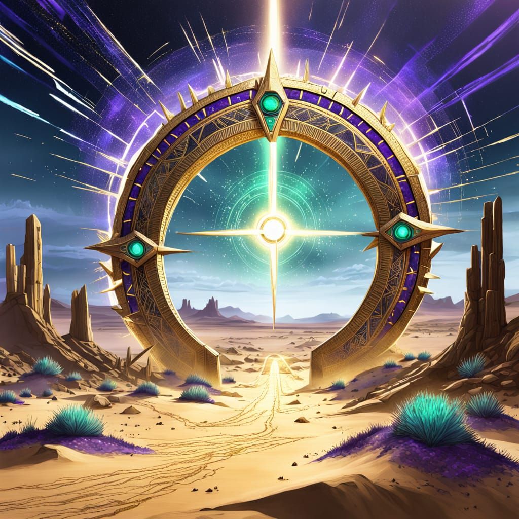 Golden Stargate in Desert, Digital Concept Art