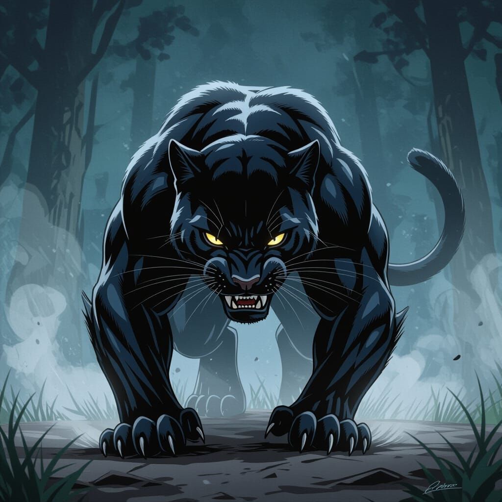 Hyper-Realistic Black Panther About to Pounce