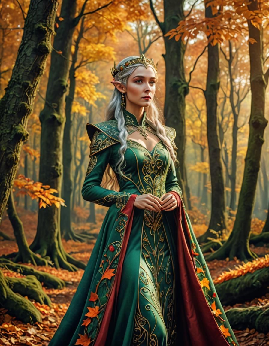 Elven Princess in Autumn Forest Gown