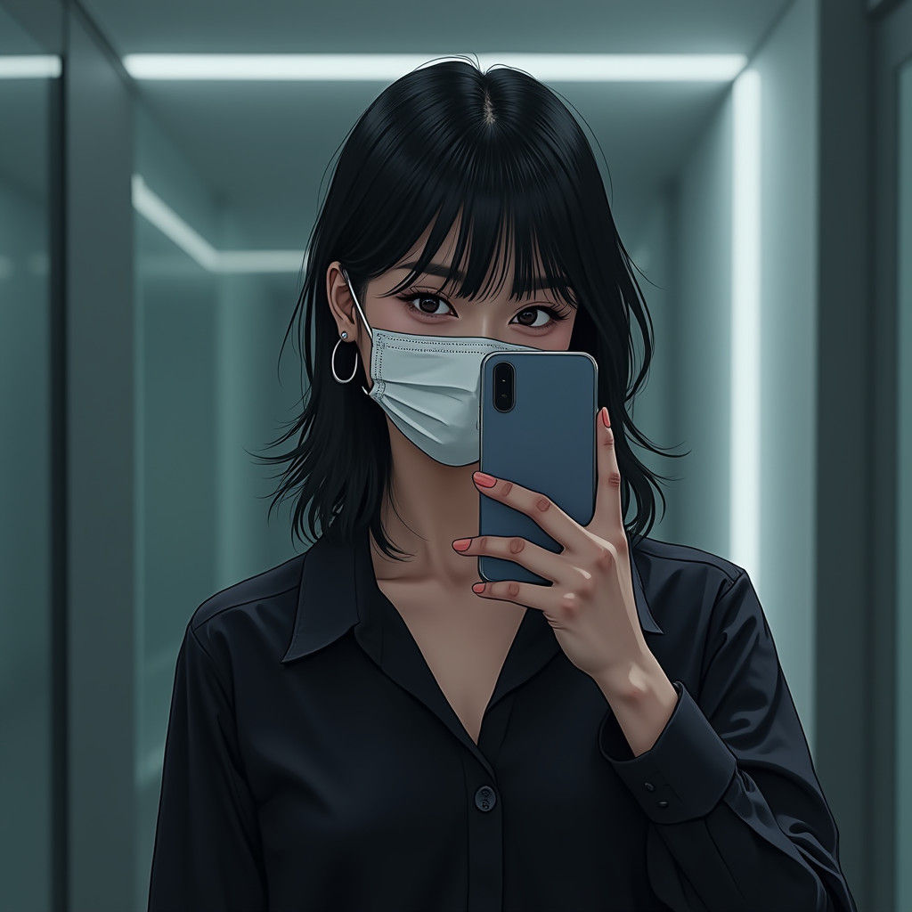 Selfie with White Mask in Futuristic Style