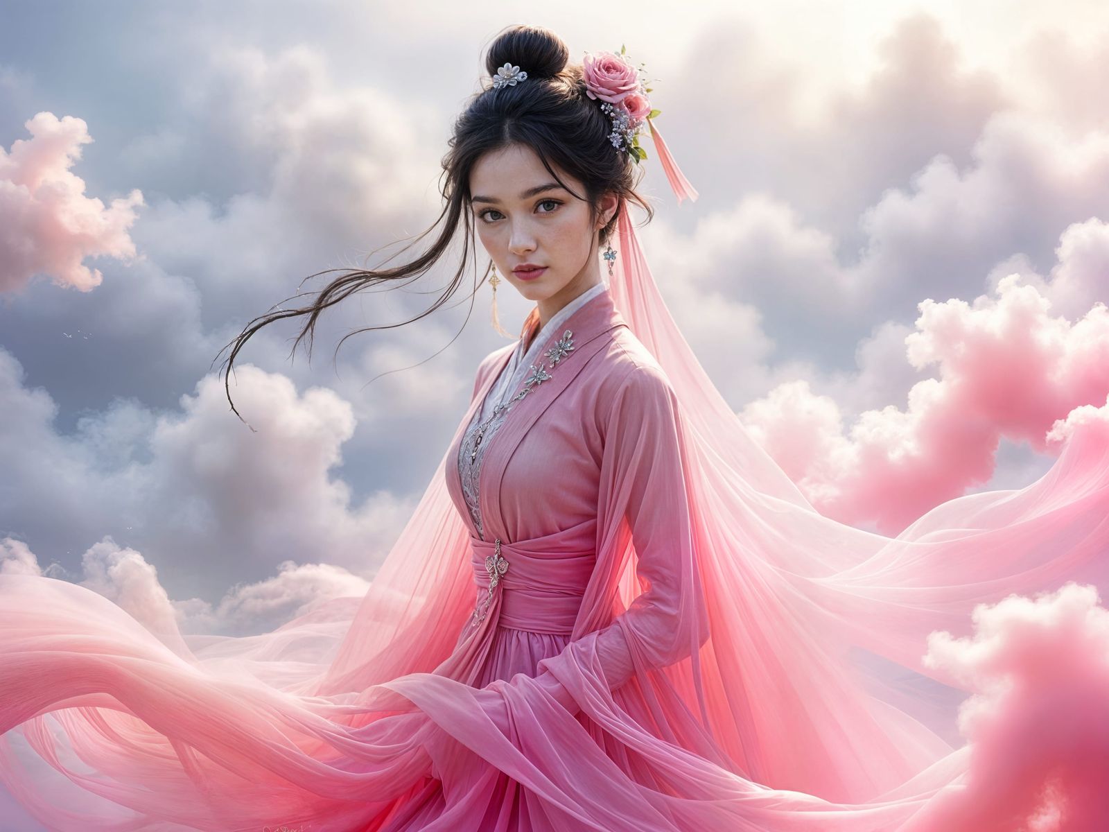 Chinese Daoist Immortal Ho Sen Ku in Celestial Realm