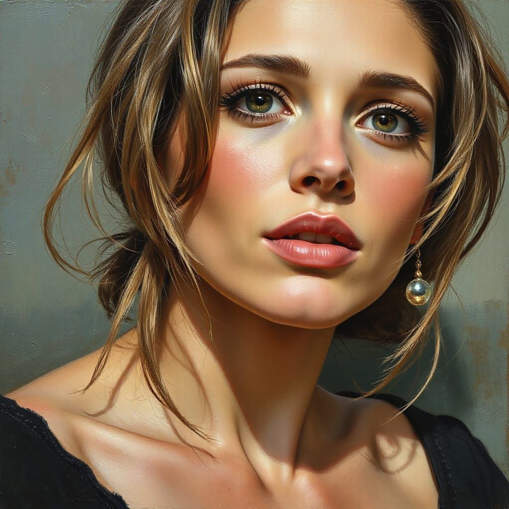 Lady in Sorrow, in the Style of a 19th Century Oil Painting