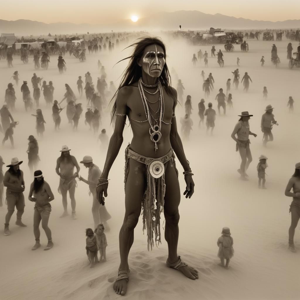 Burning Man Festival in Edward S. Curtis Style