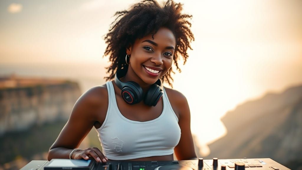 Confident African DJ with a Cliffside View