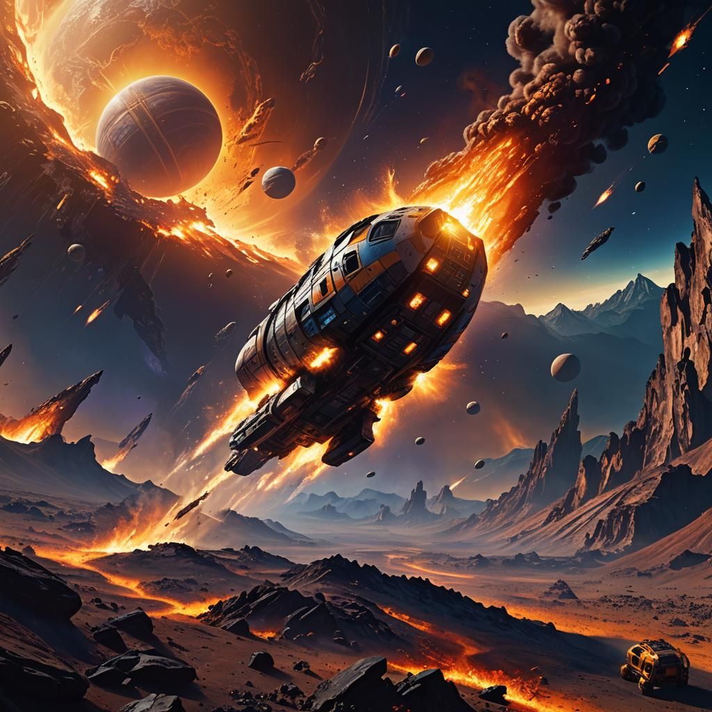 Escape Pod Launches from Burning Planet in Space