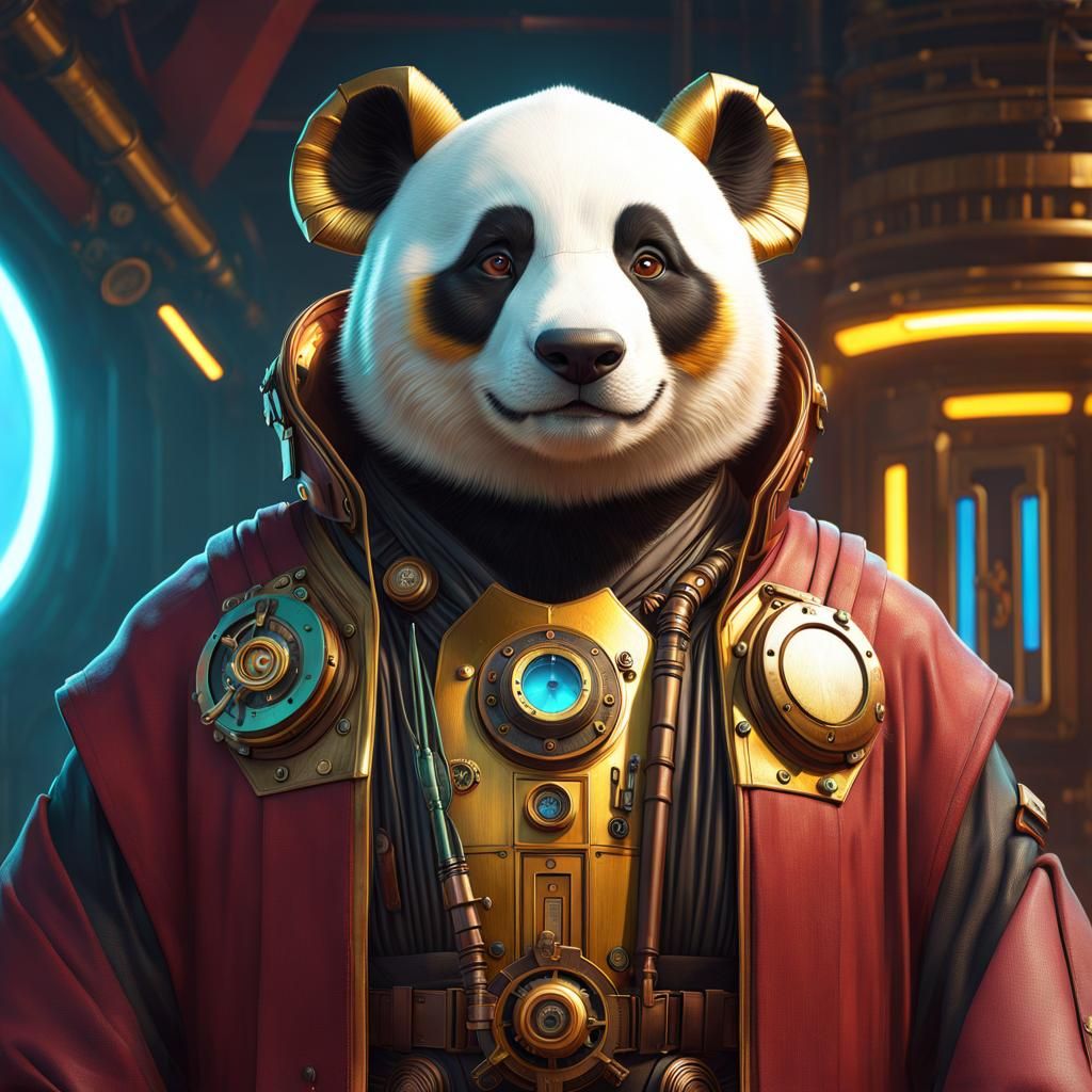Steampunk Panda Jedi Portrait in 24K Resolution