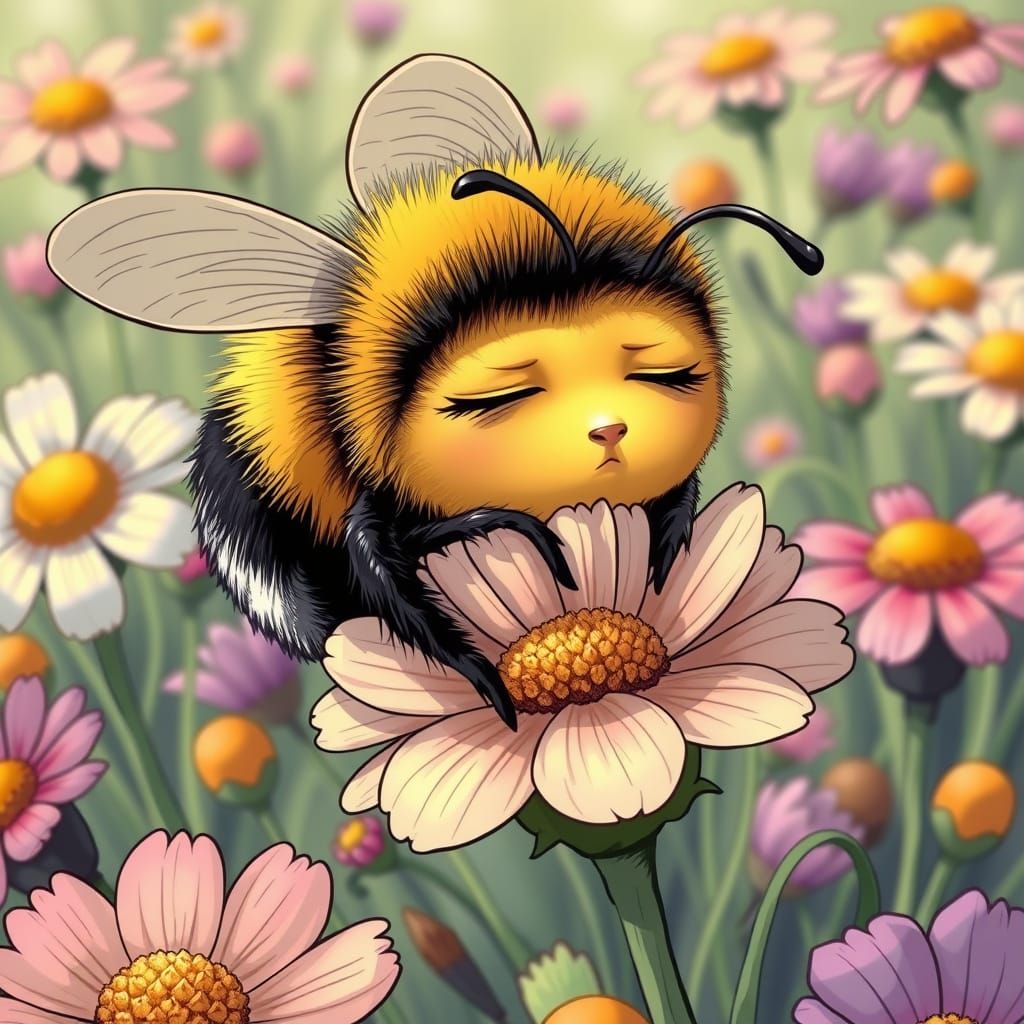 Sleepy Bumblebee in Flowery Meadow Comic