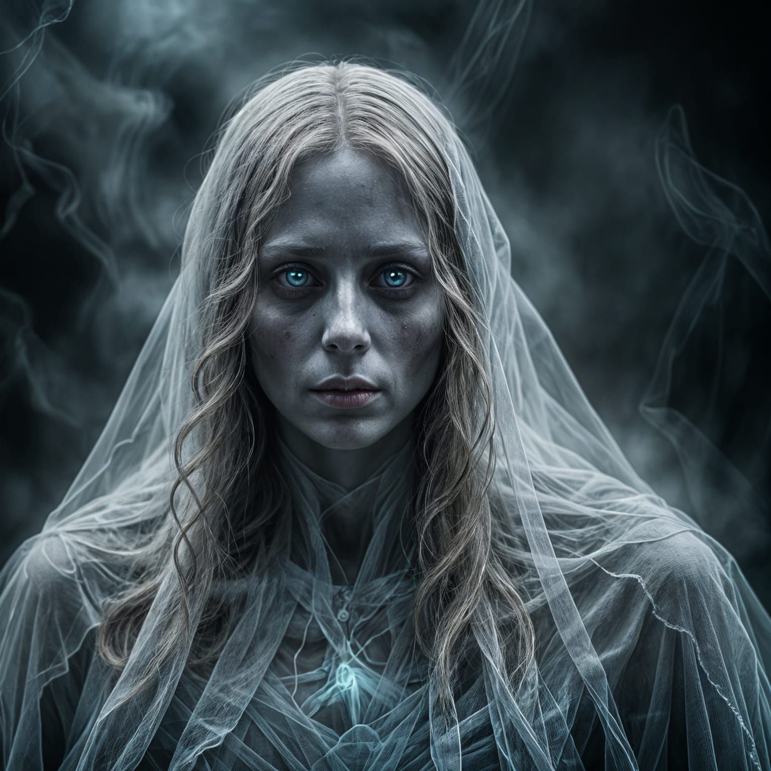 Ethereal Ghost Portrait: Translucent and Creepy