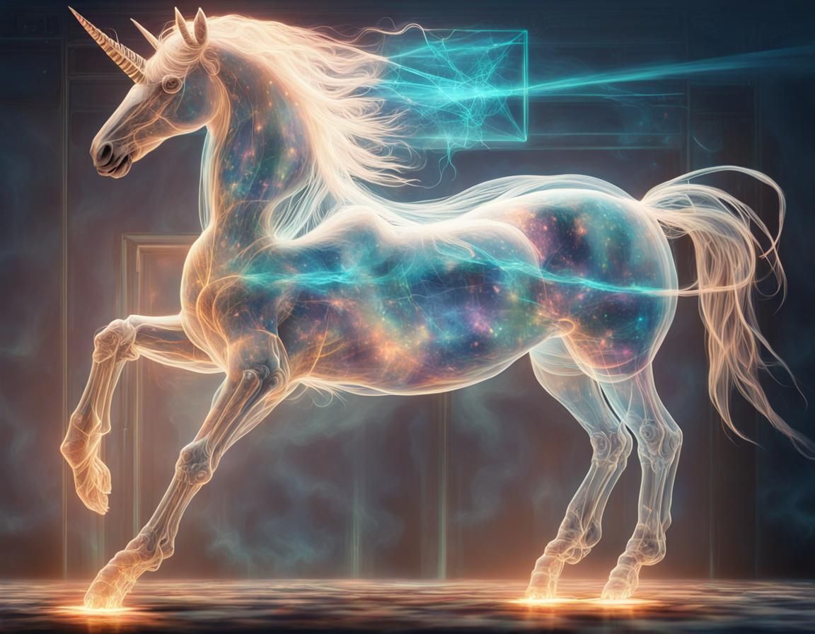 Bioluminescent Holographic Unicorn in Magical Realism