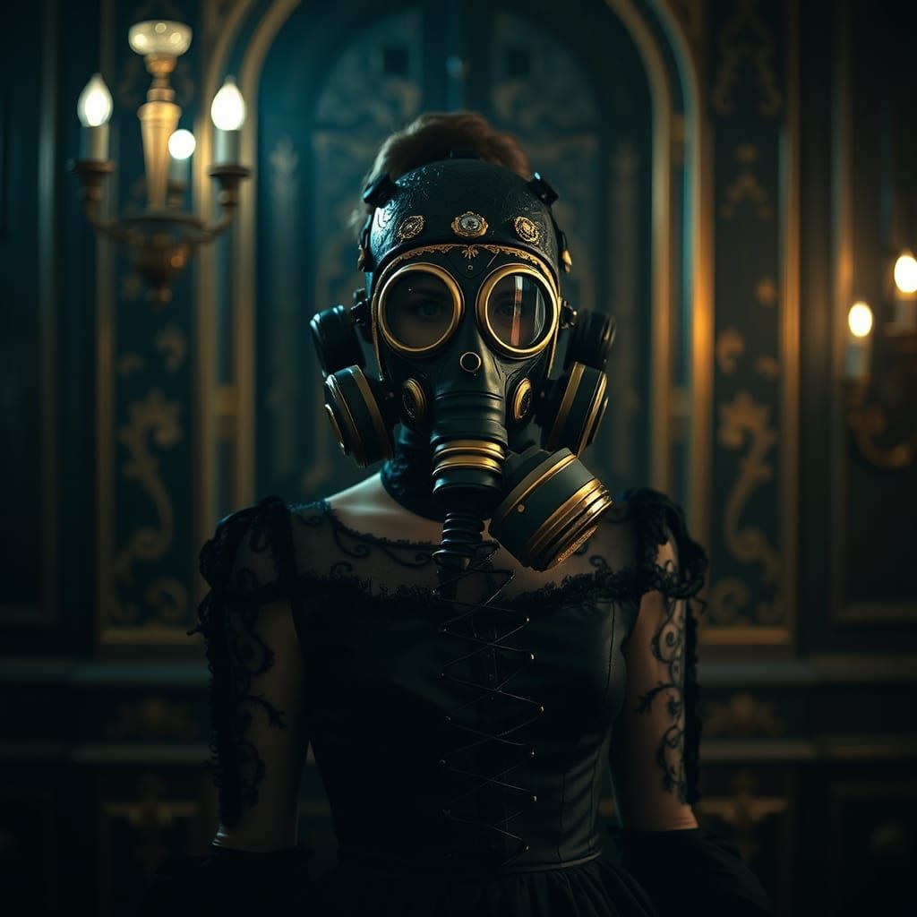 Woman in Rococo Gas Mask, Dieselpunk Style