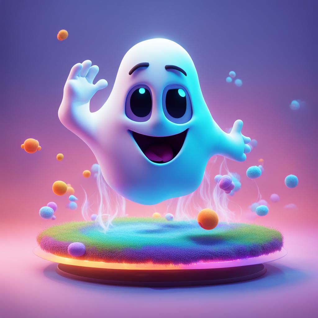 Friendly Ghost Floating: Pixar-Inspired 3D Digital Art