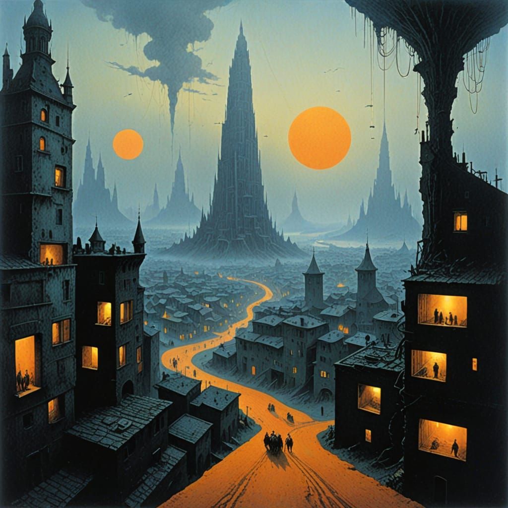Post-Apocalyptic Metropolis in Surrealist Style