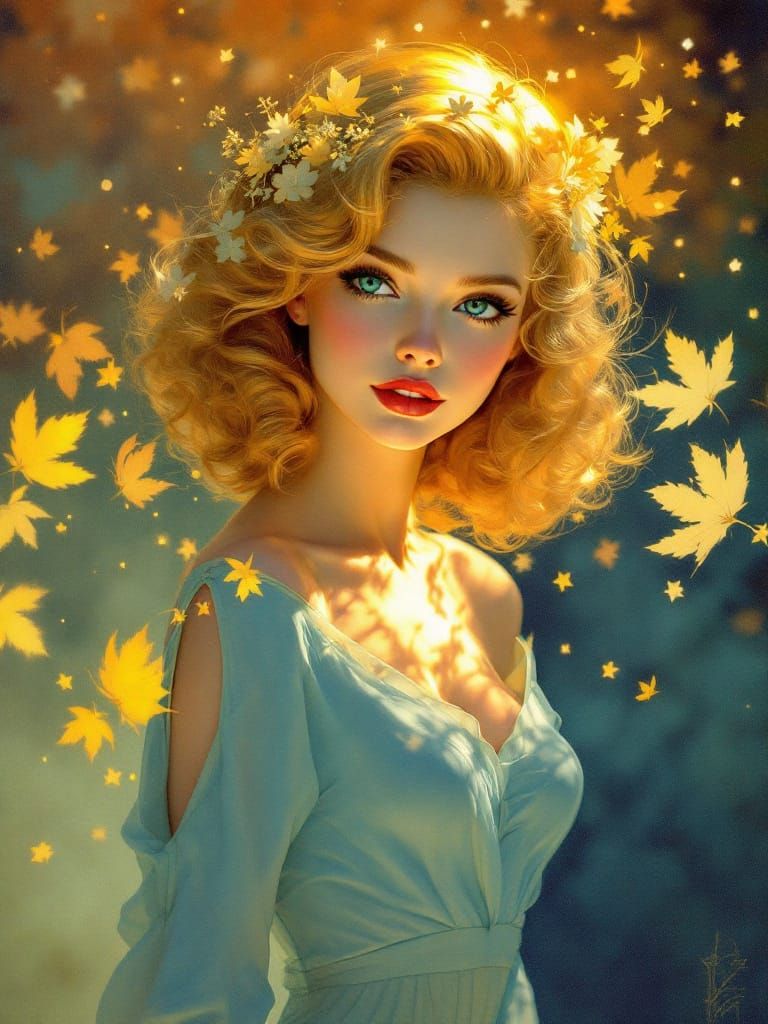 Blonde Pin-Up Radiates Nostalgic Dreamlike Glow