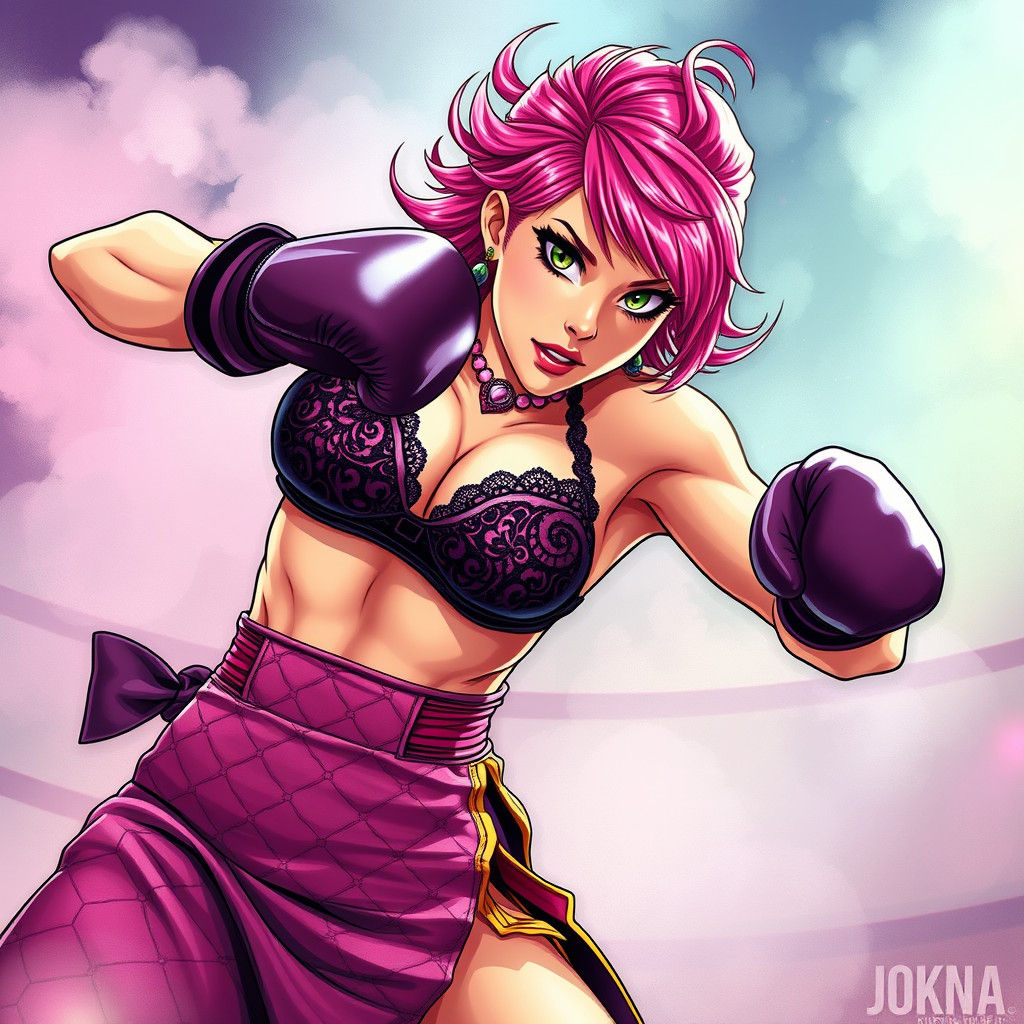 Vibrant Warrior Goddess in Anime-Inspired Boxing Scene