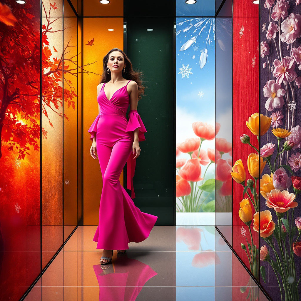 Seasonal Elevator Journey in a Surreal Style