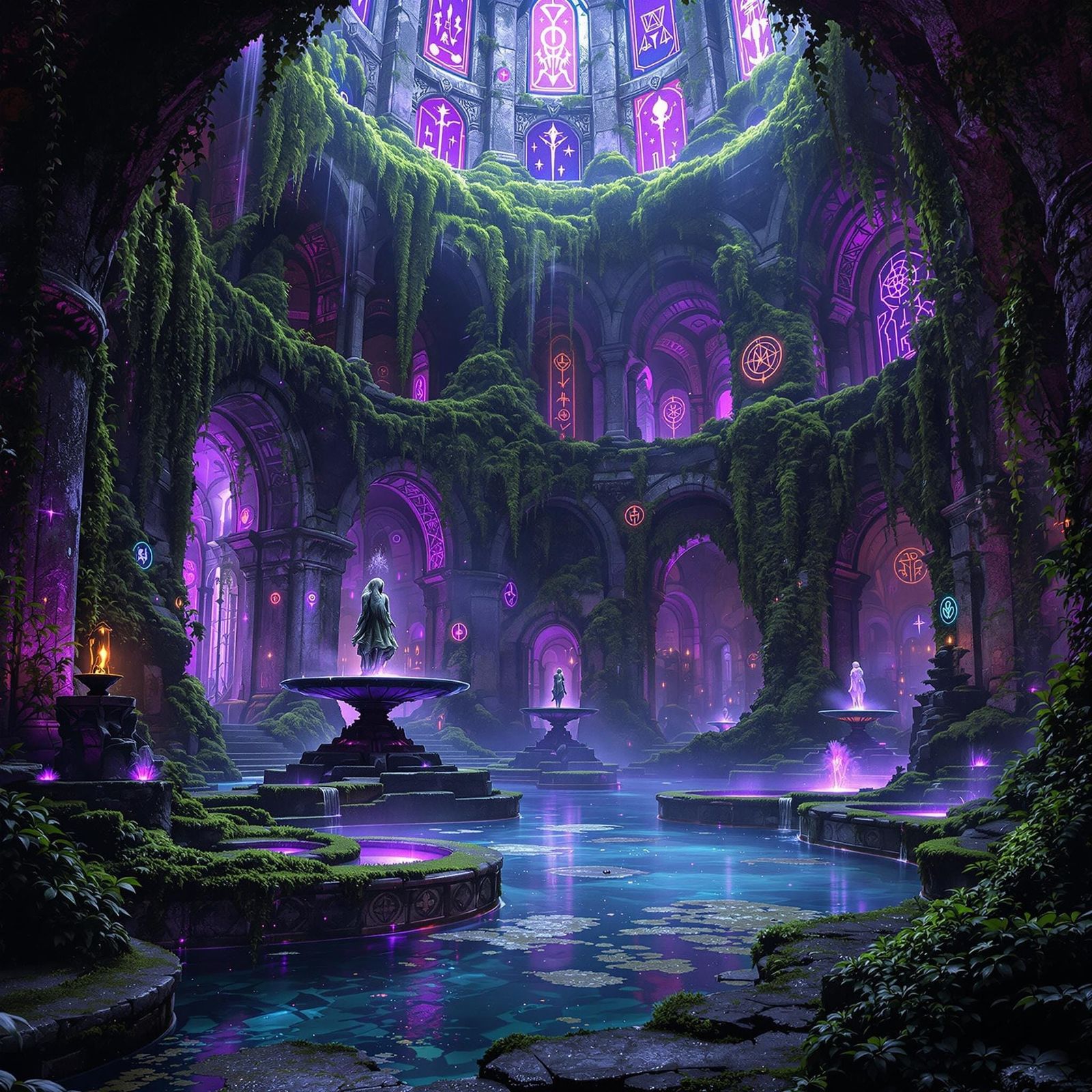 Mystical Ruins Radiating Eerie Purple Glow