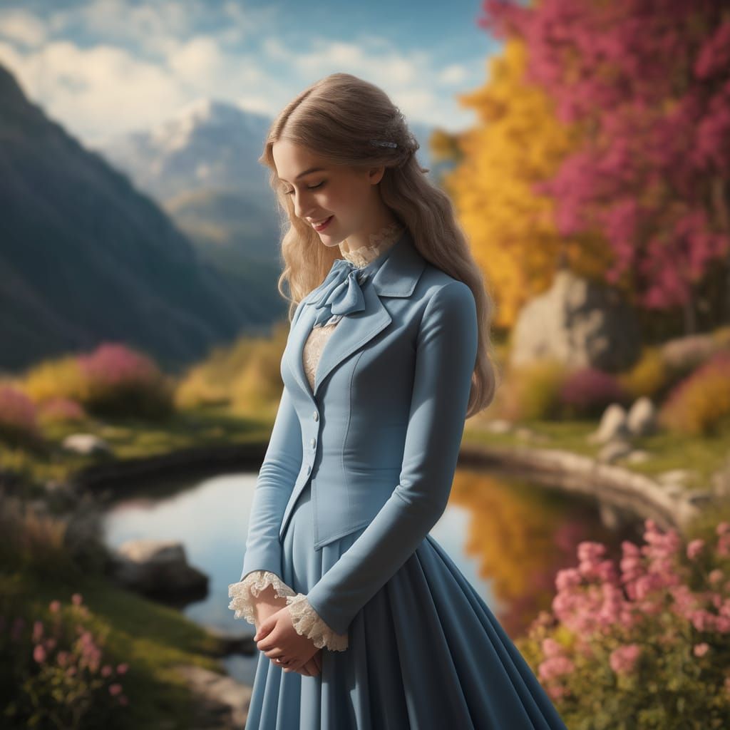 Ethereal Victorian Beauty Basks in Mountain Serenity