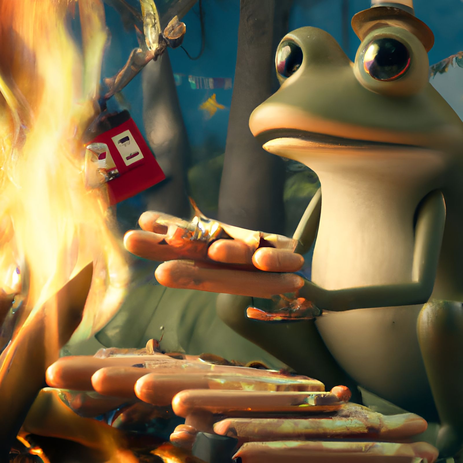 Adorable Frog Cooks Hot Dogs: 3D Render