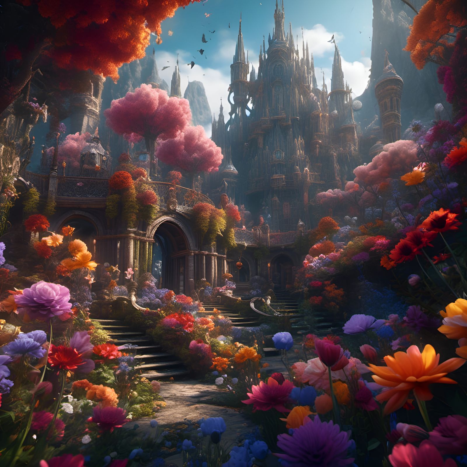 Detailed Matte Painting of Flowers in Hyperreal Style
