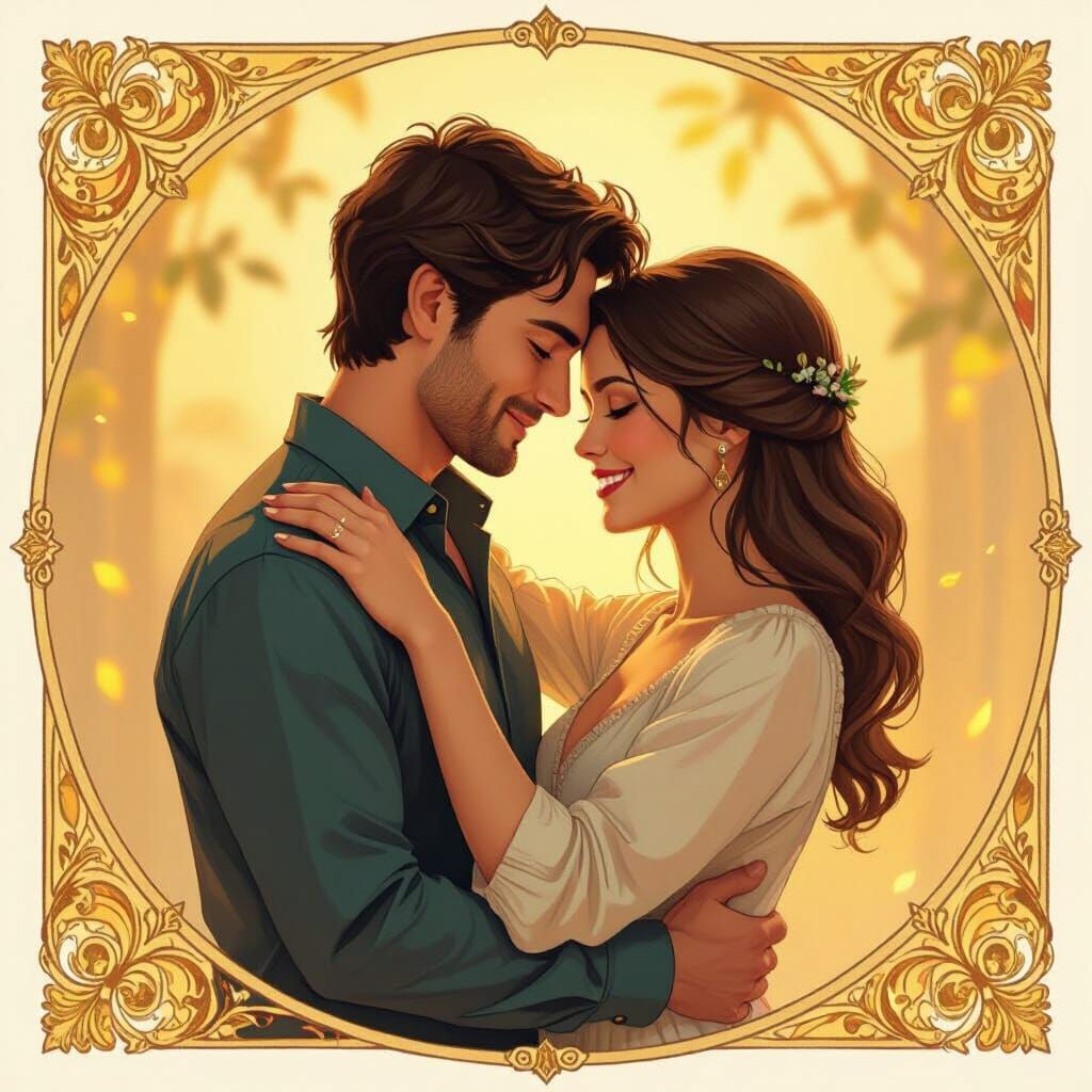 Embracing Couple in Golden Light, Digital Painting