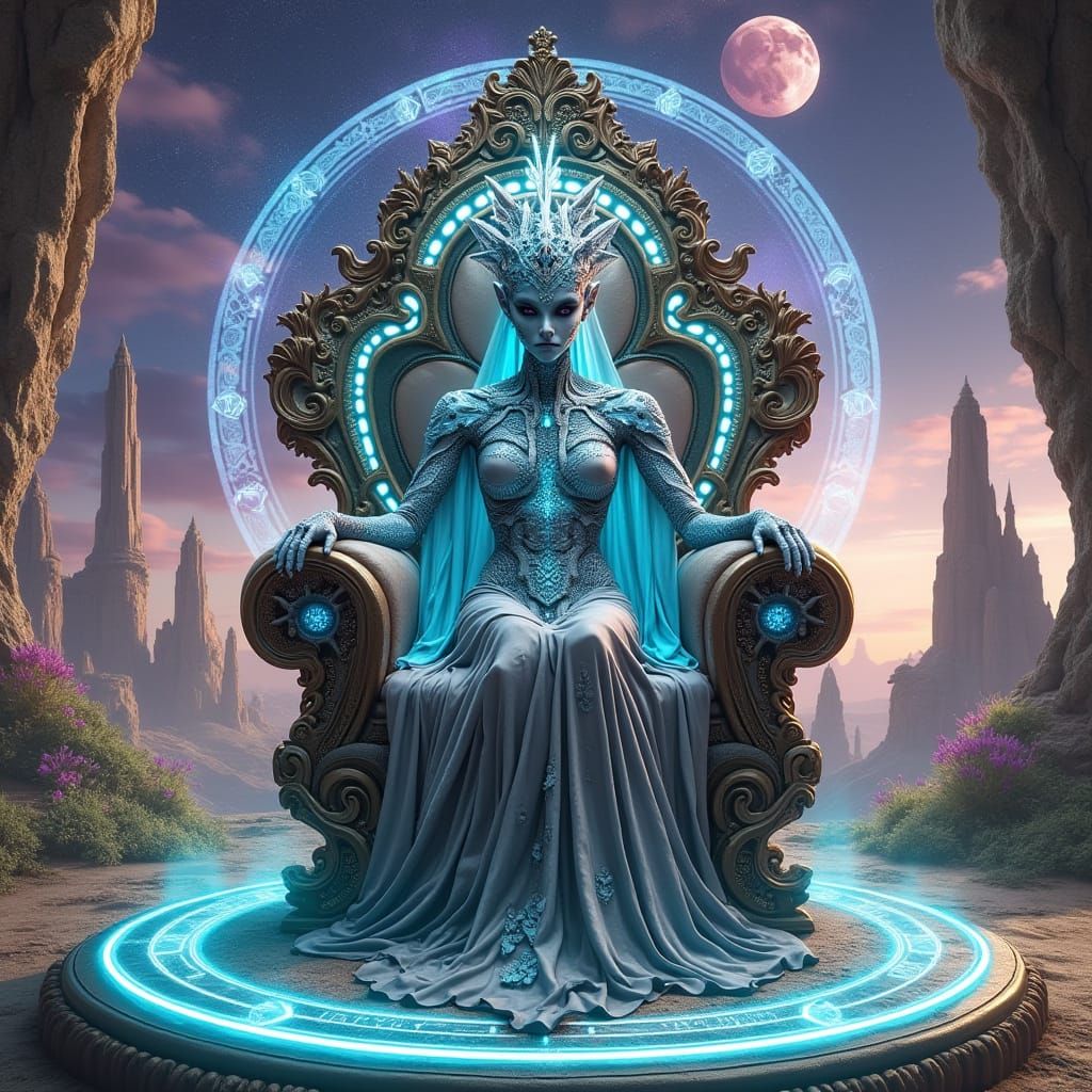 Extraterrestrial Monarch in Elegant, Otherworldly Finery