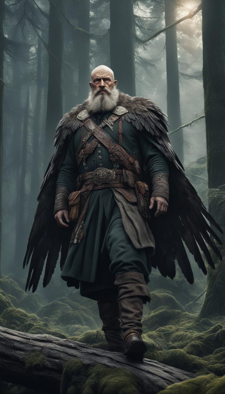 Slavic Man with Falcon and Eagle: Digital Matte Painting