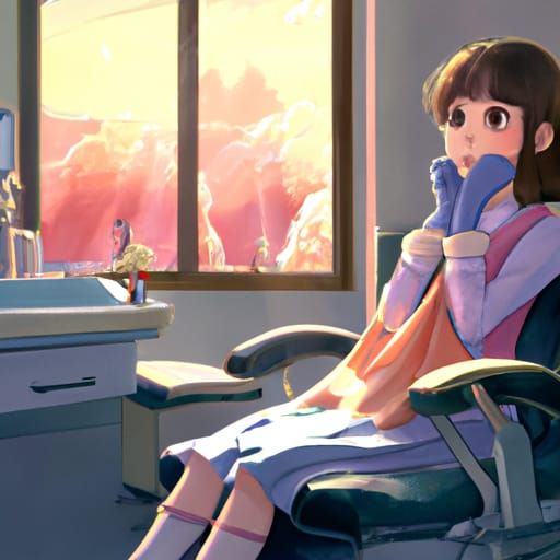 Scared Girl at Dentist, Studio Ghibli Style