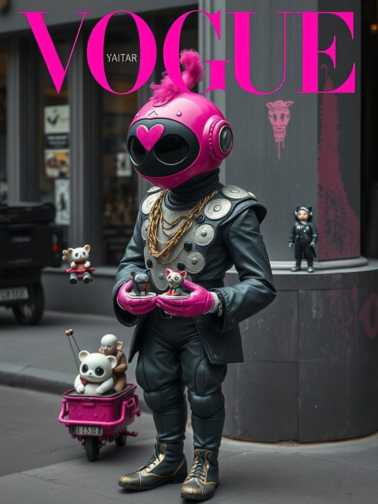 Vogue-Inspired Busker in Futuristic Fine Art