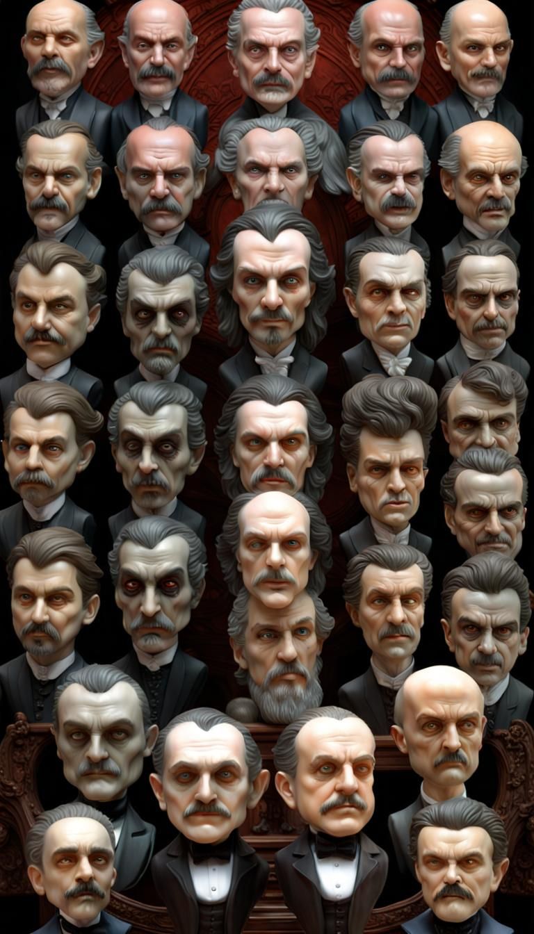 Creepy Cute Dracula Bobbleheads in Art Nouveau Style