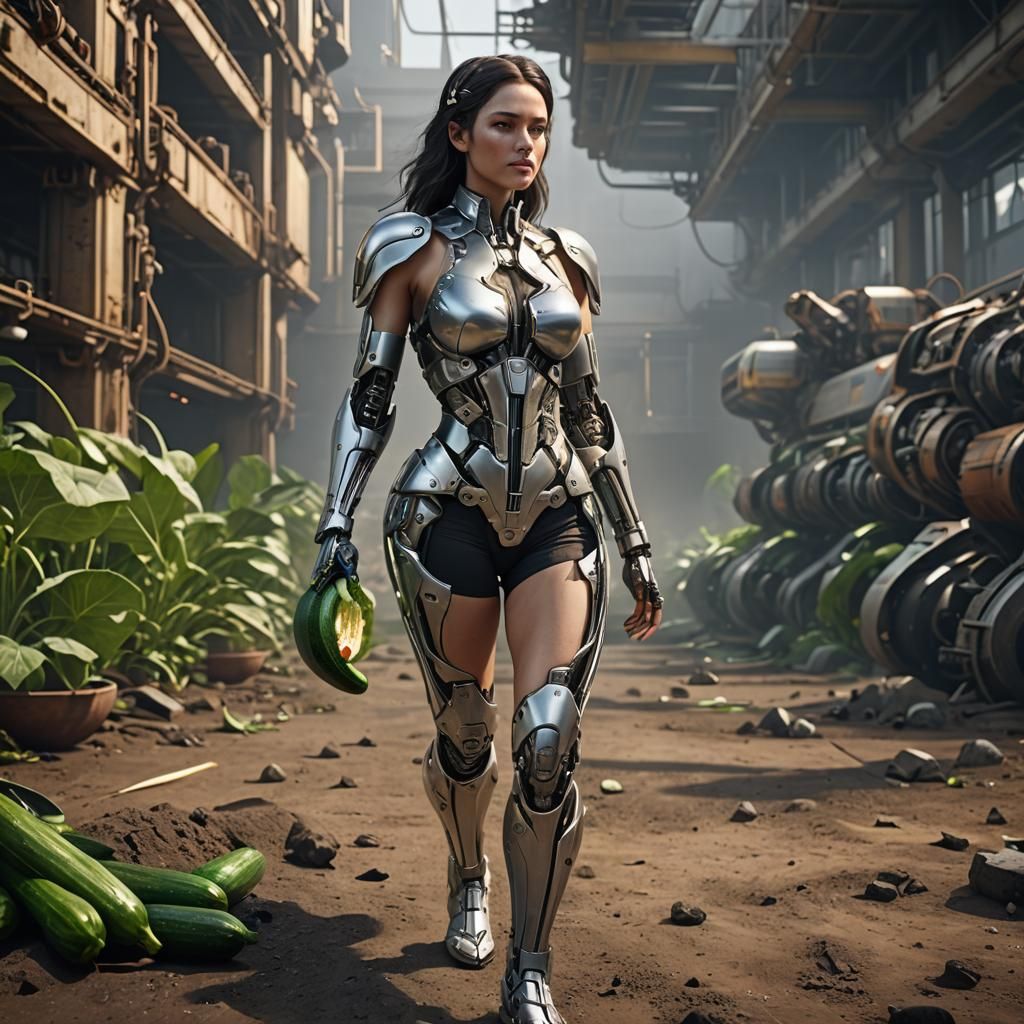 Futuristic Woman with Zucchini in Sci-Fi Style