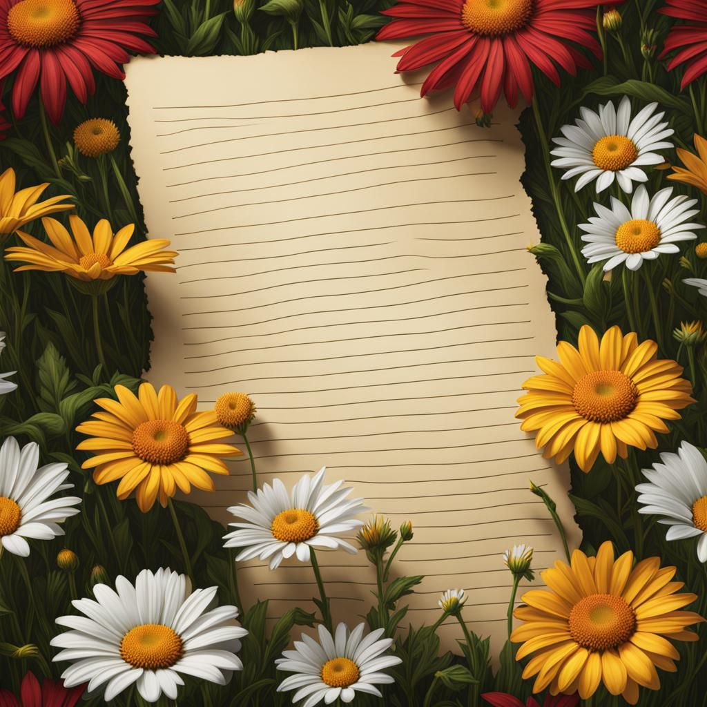 Notepaper with Paper Daisies: Fantasy Concept Art