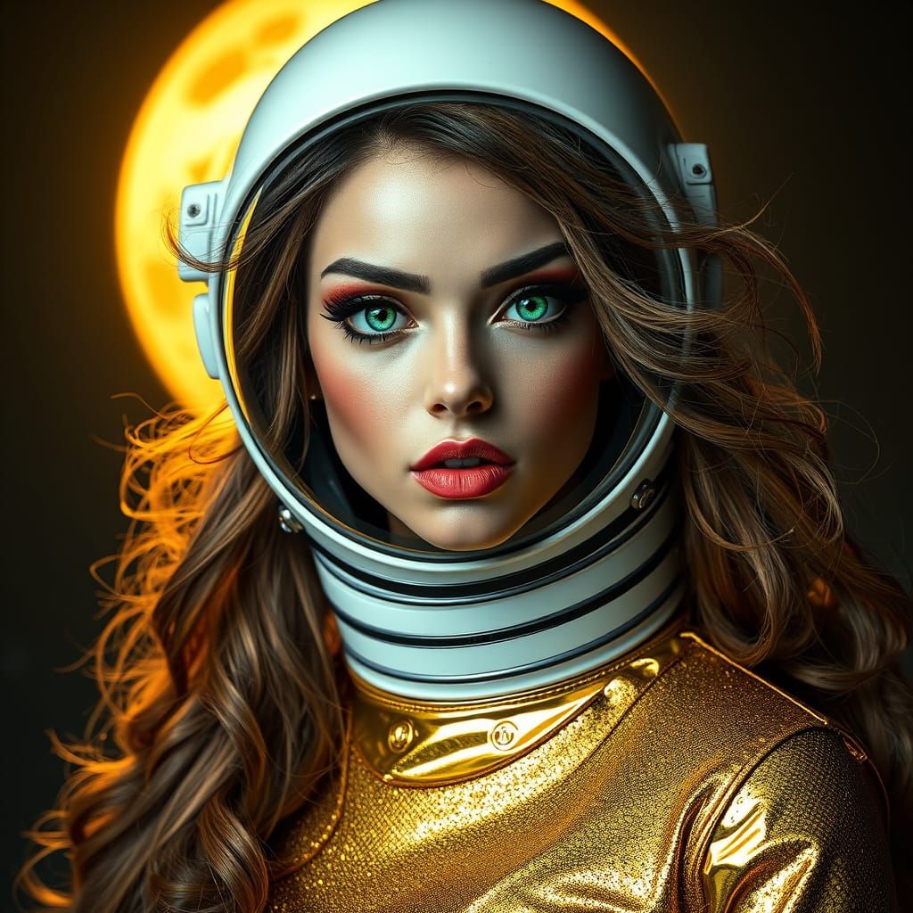 Golden Astronautine in Futuristic Latex Gown, Rainbow Eyes, ...