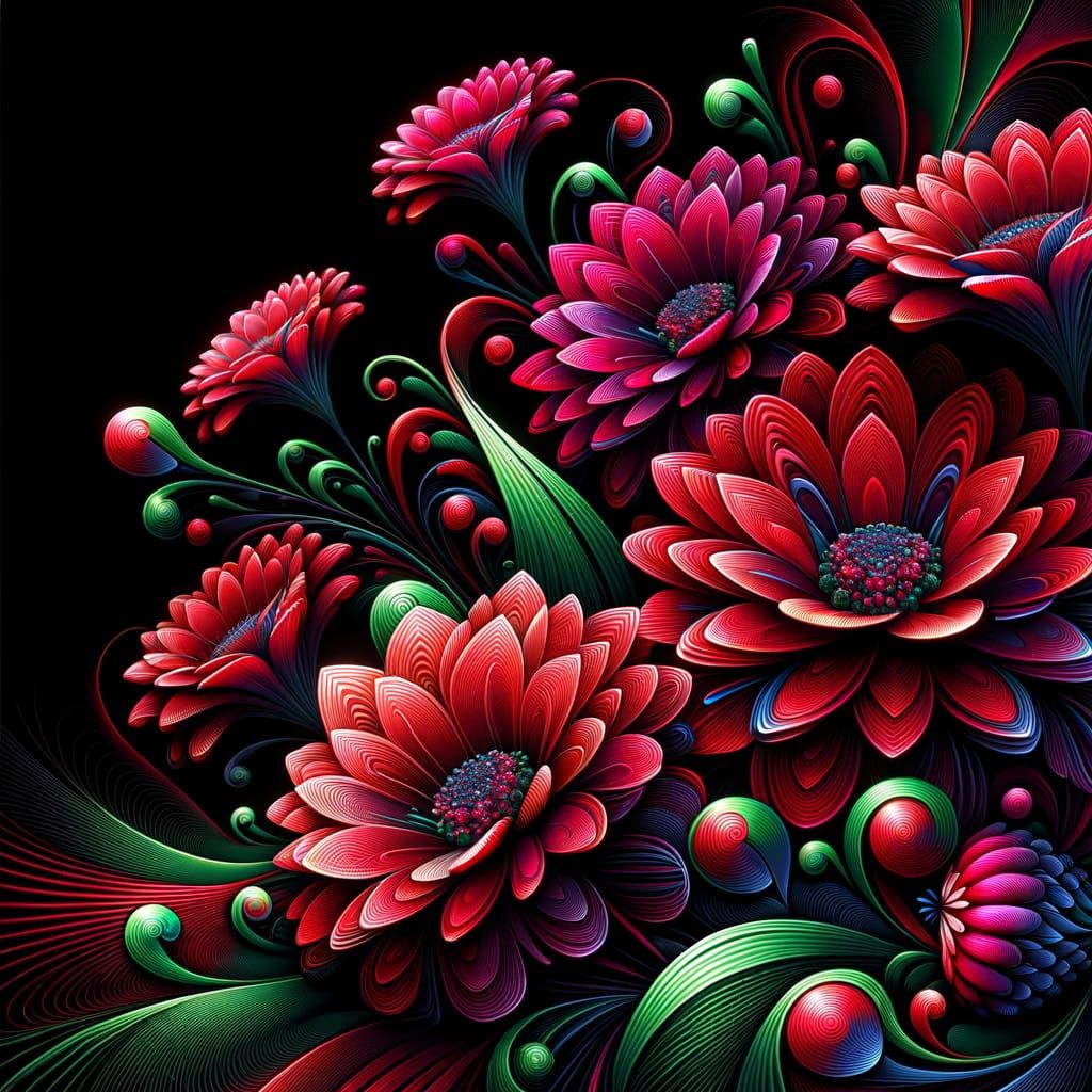 Vibrant Abstract Nature Scene with Red Flowers