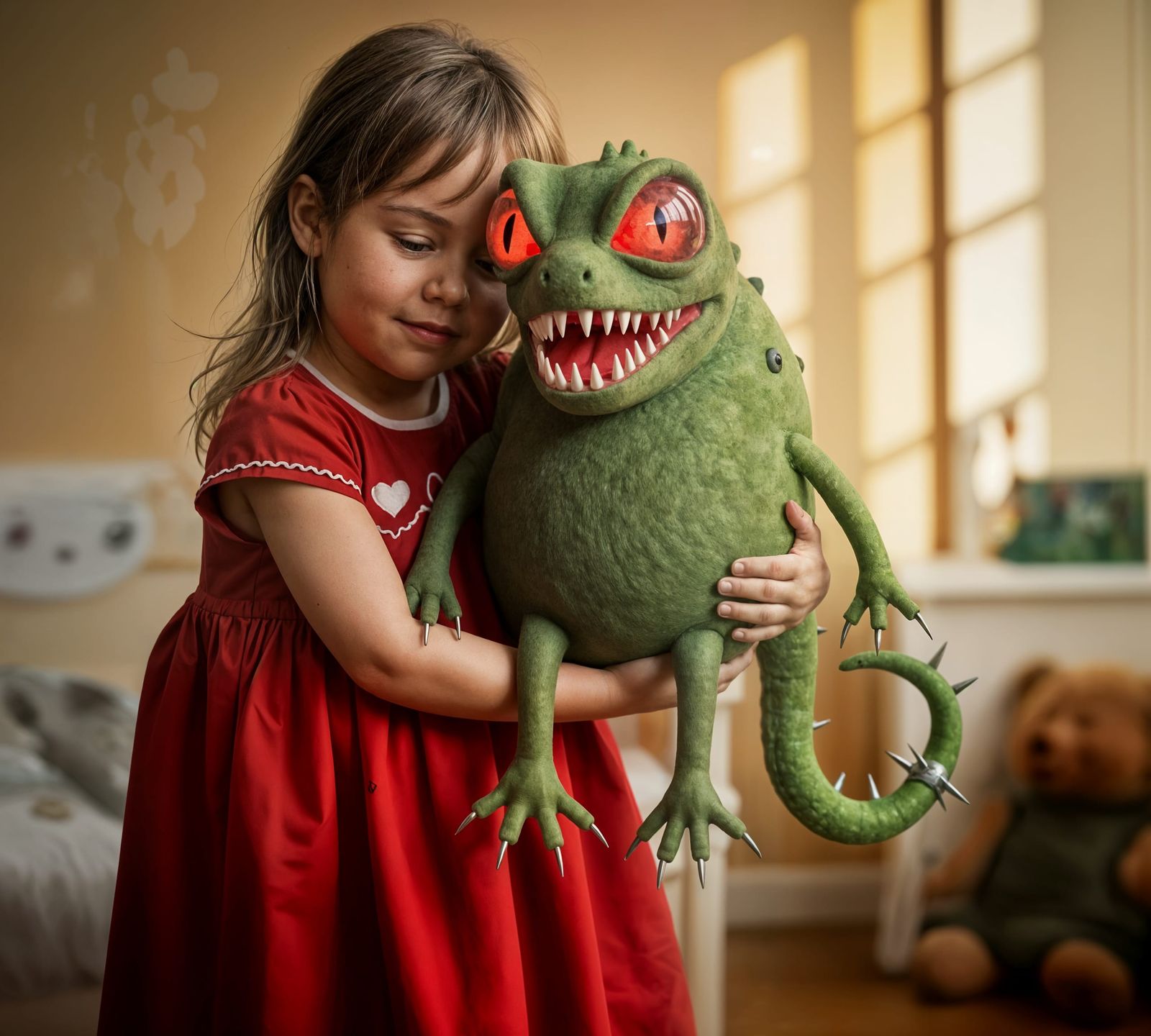 Evil Stuffed Lizard Toy with Glowing Red Eyes