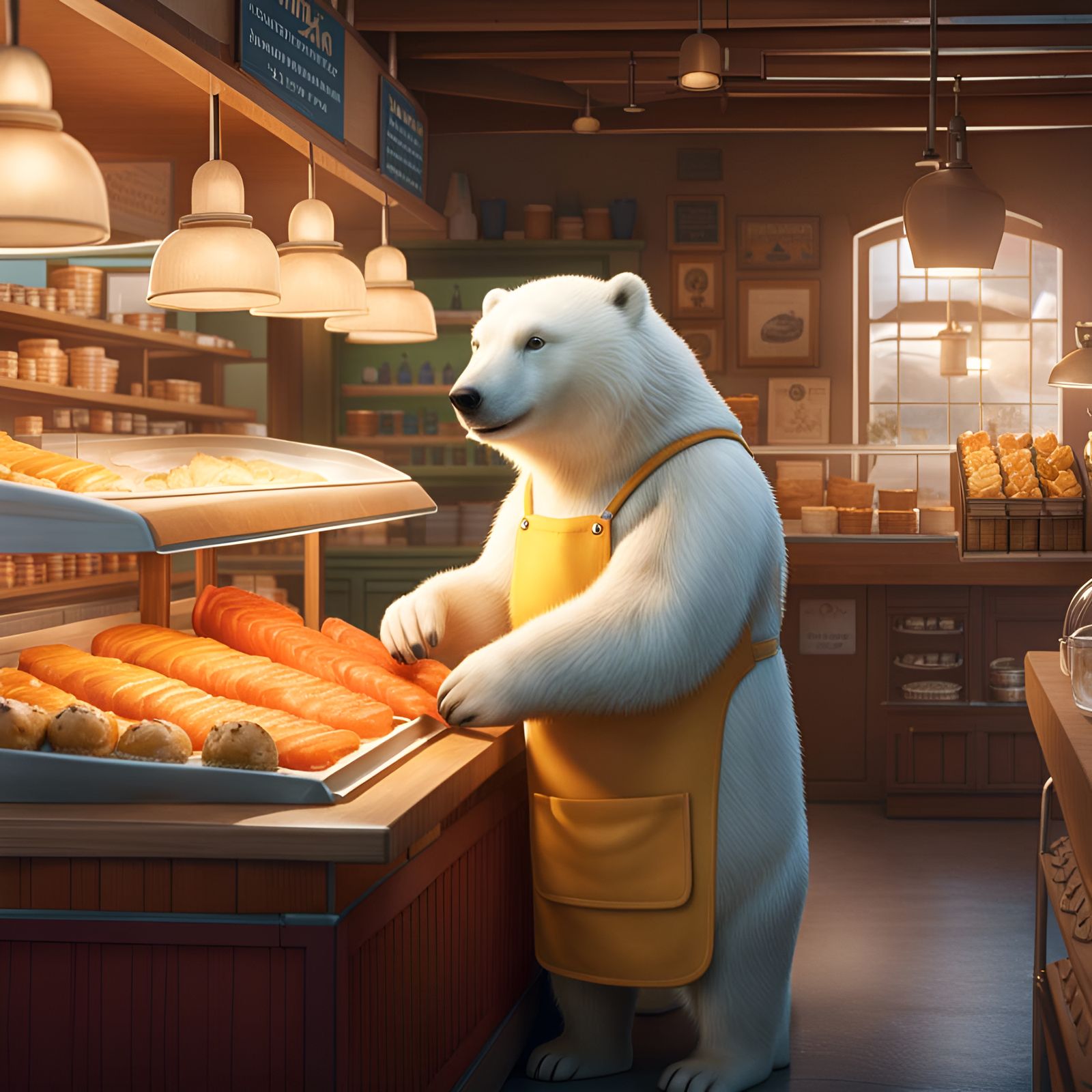 Polar Bear in Fish Shop, Studio Ghibli Style
