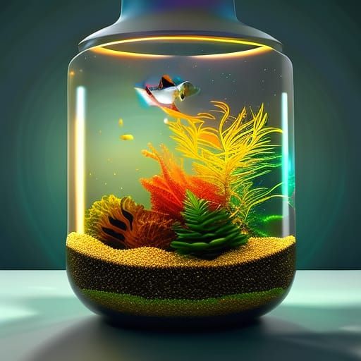 Astral Fish Aquarium in a Jar: Holographic Illustration