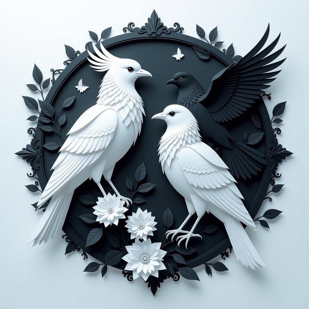 Contrasting Birds in a Detailed Matte Painting