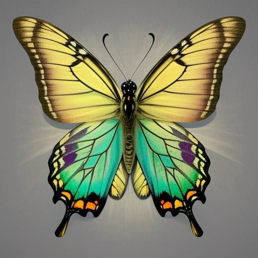 Ethereal Butterfly Goddess with Blonde Hair and Green Eyes