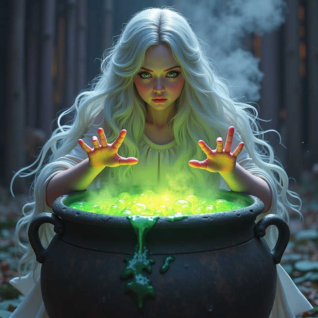 Witch Casting Spell in Art Nouveau Style