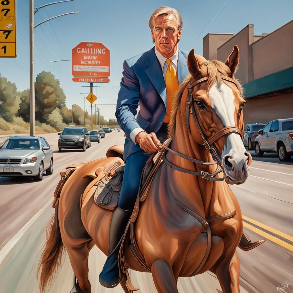 John Elway Rides Hobby Horse: Hyperrealistic Portrait