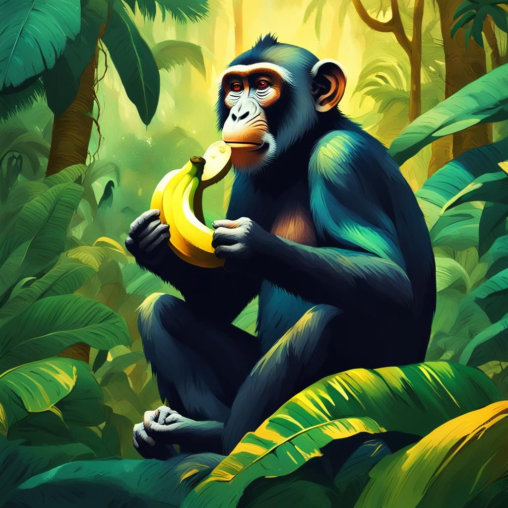 Monkey in Jungle: Digital Art Illustration