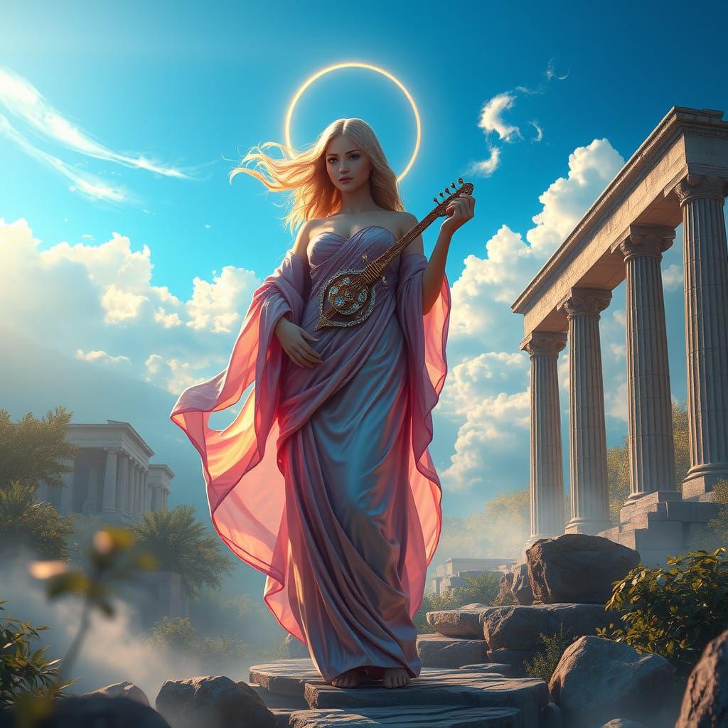 Goddess of Harmony in a Dreamlike Grecian Landscape